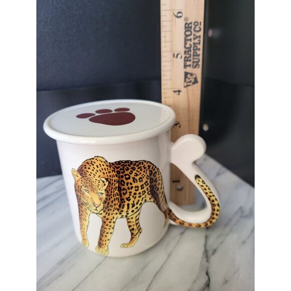 Vintage Leopard Collector Ceramic Mug With Lid By Action Japan E James - Picture 6 of 6